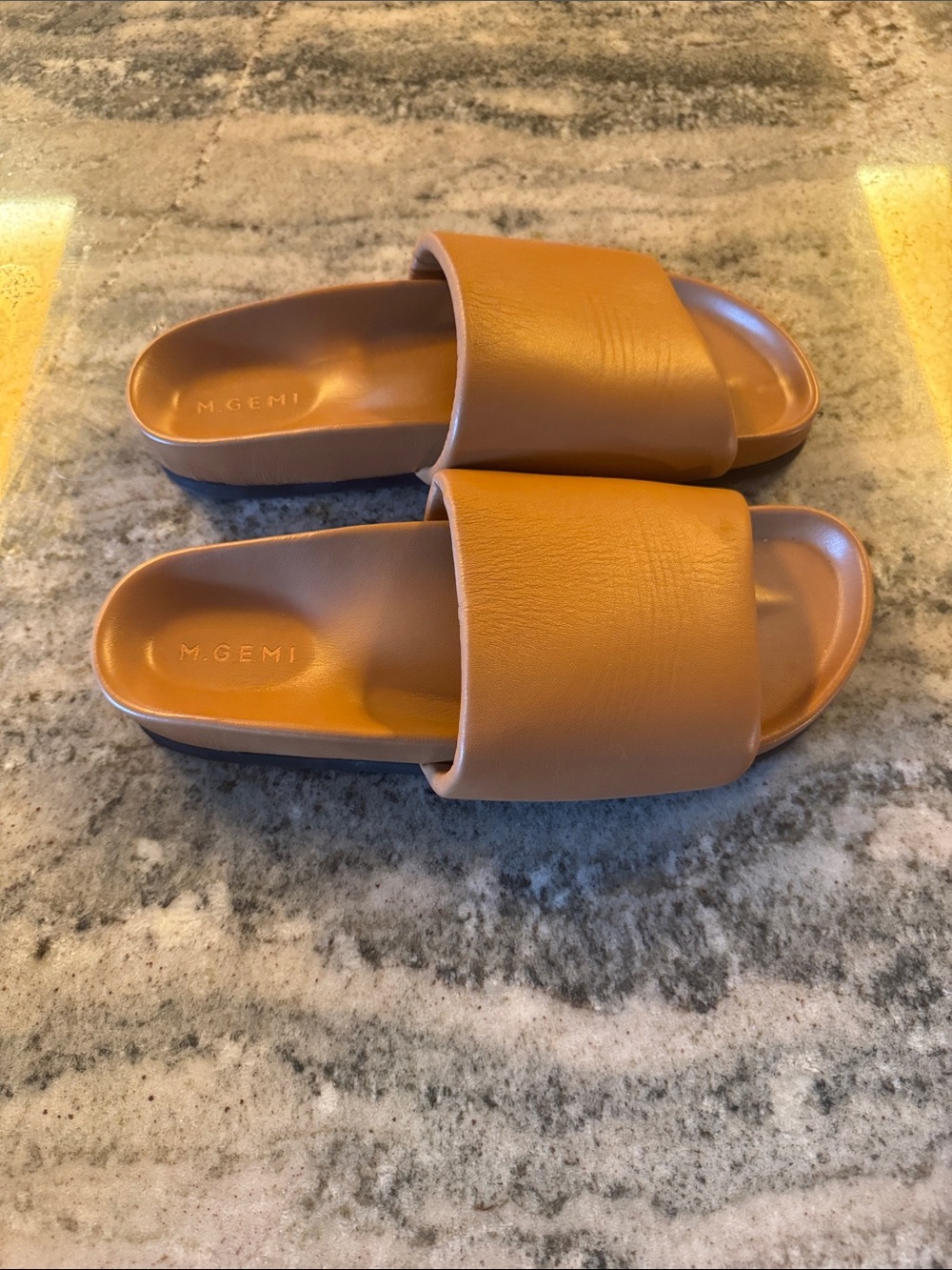 M. Gemi Tan Leather Slide Mules